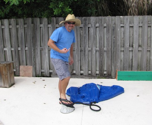 George blows up the beer pong table.