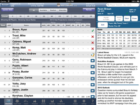 RotoWire Fantasy Baseball Draft Kit, Best Fantasy Baseball Apps for iPad and iPhone