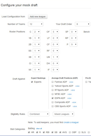 Free Fantasy Baseball Mock Draft Tool